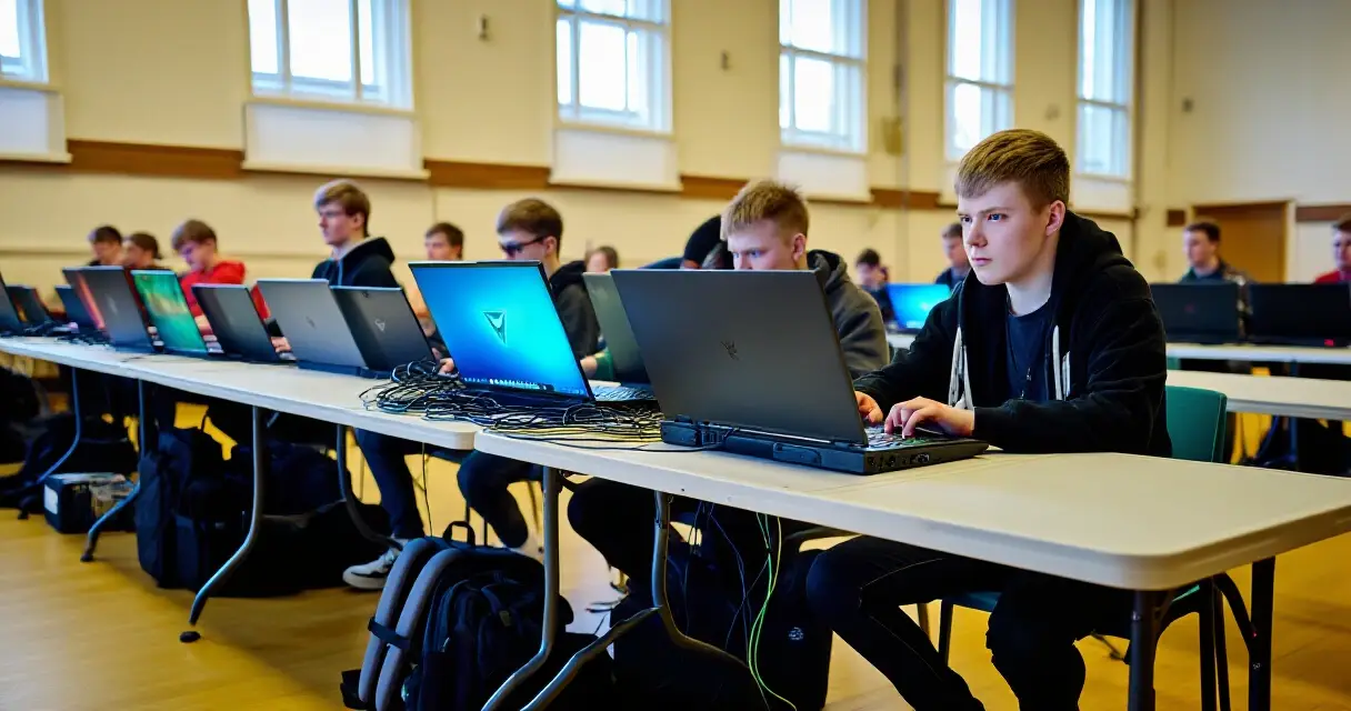 Suomalainen pelaaja LAN-tapahtumassa pelil&auml;pp&auml;rin &auml;&auml;ress&auml;