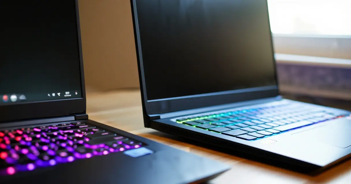 Kaksi peliläppäriä vierekkäin pöydällä – RTX 5060 ja RTX 5070 vertailussa